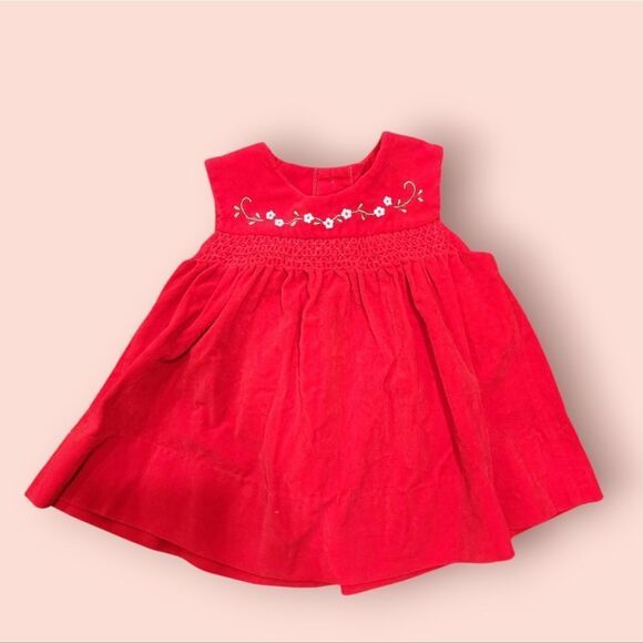Red Floral Velvety Smoked Dress - Picture 1 of 10